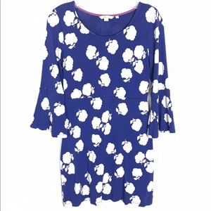 Boden women's blue 3/4 bell sleeve with white flowers stretch dress 
Size 6